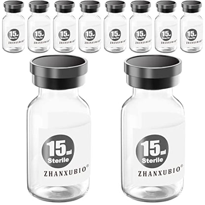 Sterile Empty Vials with Self Healing Injection Port and Aluminum Plastic Cap,Sterile Package (15ml Clear 10PCS) - size: 15ml Clear 10PCS