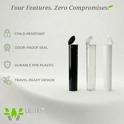 W Gallery 50 Clear 98mm Open Cap Pop Top Tubes, Airtight Pill Bottles