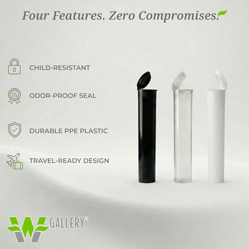 W Gallery 10 Clear 116mm Open Cap Pop Top Tubes, Airtight Pill Bottles