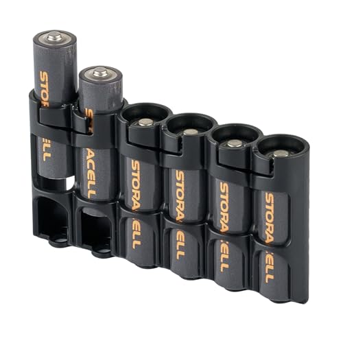 Storacell Slimline AA-6 Battery Storage Caddy, Black, Holds 6 AA Batteries - color: Black, size: Single Pack