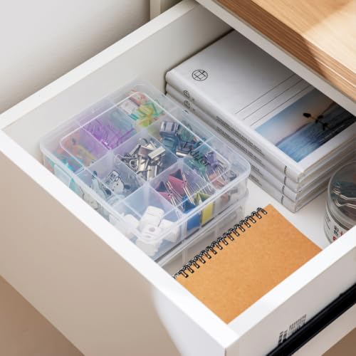 Vidifor 9 Grids 2 Pack Plastic Storage Compartment Organizer Container with Adjustable Dividers for Crafts, Earrings, Screws, Nail, Pins and More (2)