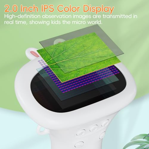 Microscope for Kids, SKYBASIC 2" IPS Screen 1000X Handheld Digital Microscopes HD Pocket Portable Mini USB Microscope Camera, PC Compatible, Science Edu Fun Birthday Gifts Toys for Children Students - color: White