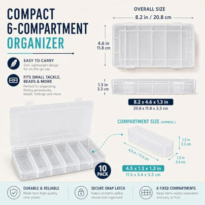 10 Pcs Small Tackle Box, Clear Tackle Box Organizer, 8.2 x 4.6 x 1.3 in Transparent Plastic Storage Cases for Fishing Gear, Beads, Screws and Crafts