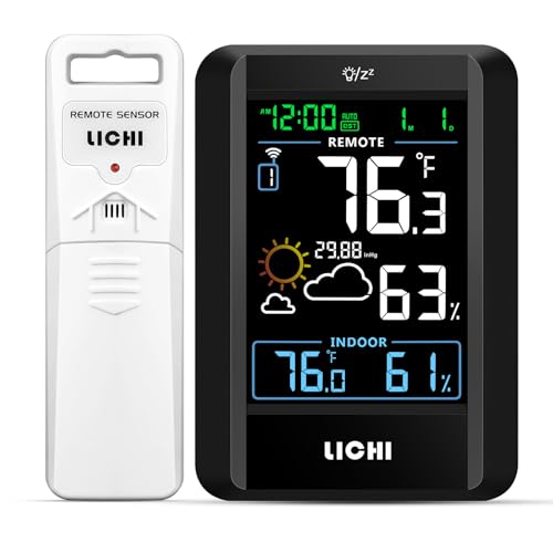 Indoor Outdoor Thermometer Wireless Weather Station External Thermometer Hygrometer Monitor with 330ft Range Remote Sensor, Battery Operated Backlit Display (Colorful) - color: Colorful