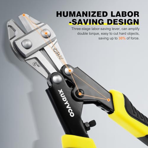 XUDYVCO 8IN Heavy Duty Mini Bolt Cutters with Labor-Saving Spring