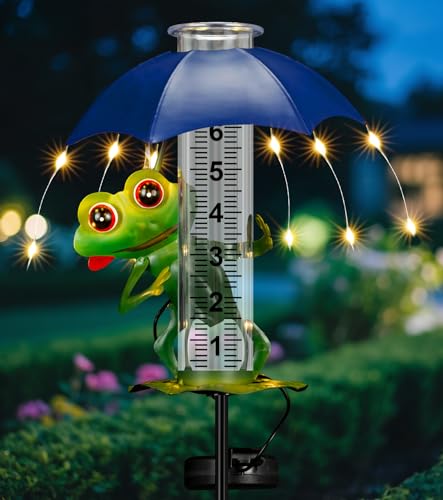 Rain Gauge Outdoor, Frog Rain Gauges with LED Solar Lights - color: Frog