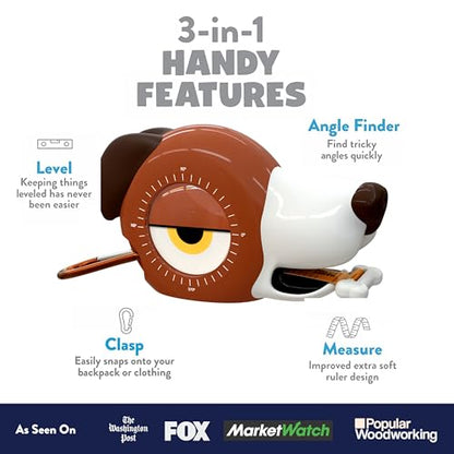 Handy Famm Fido the Dog 4-in-1 Kids Measuring Tape with Adjustable Level Eye, Angle Finder & Eraser Ears – Montessori STEM Educational Toy, Real Tape-Measure for Children Ages 3+ - style: Fido