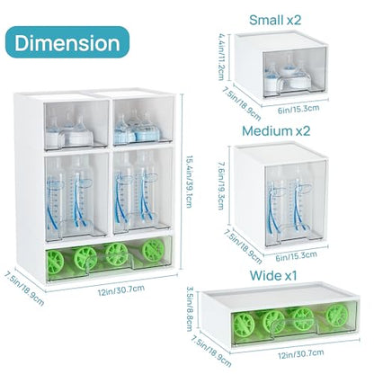 Vtopmart Stackable Storage Drawers Set of 5, Baby Bottle Organizer, White - style: White-2 Small+2 High+1 Wide