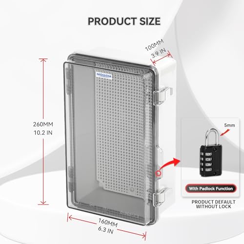 Mollom Transparent Cover Outdoor Junction Box (10.2x6.3x3.9In) - size: 10.2x6.3x3.9"
