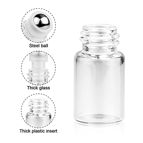 Wresty 25 Pcs Clear Glass Mini Roll On Bottles Empty Essential Oil Roller Ball Bottles Perfume Lip Blam Cosmetic Sample Vials Roller Glass Bottles Container With Black Cap (3ml) - size: 3ml