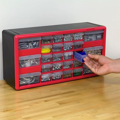 Akro-Mils 10126, 26 Drawer Plastic Parts Storage Hardware and Craft Cabinet, 20-Inch W x 6-Inch D x 10-Inch H, Red - color: Red, size: 26 Drawer, style: 1 Pack