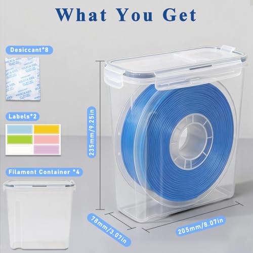 Airtight Filament Storage Box 4 Pack, PLA ABS PETG TPU Spools Storage