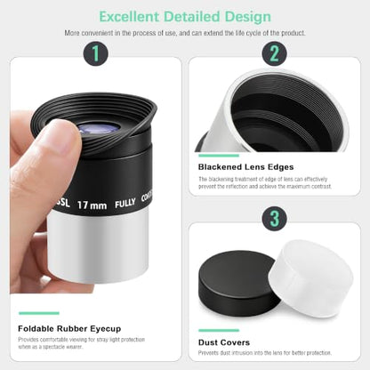 Alstar Telescope Eyepiece 17mm Plossl Telescopes Lens 50° Wide FOV 1.25" - size: 17MM