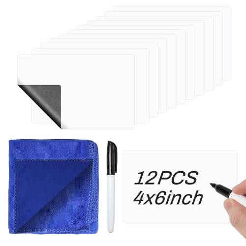 12 Pack Dry Erase Labels Stickers 4x6inch Reusable Dry Erase Labels Small Blank Whiteboard Sticker Removable Reusable Dry Erase Stickers with Pen and Wipe Cloth
