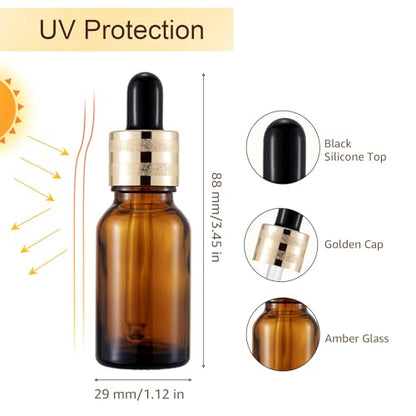 30 Pack 15ml Amber Glass Sample Dropper Bottles with Golden Caps - color: Amber, size: 15mL-30pcs