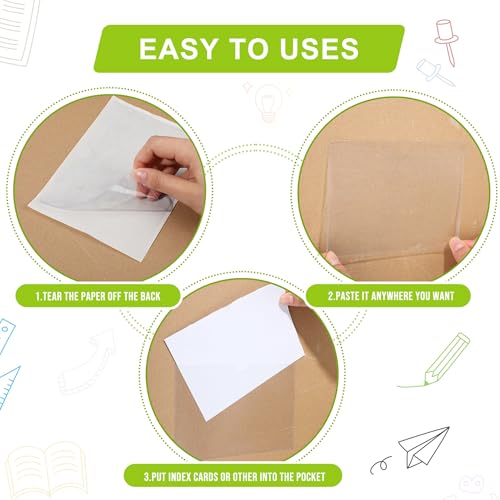 Chinco 50 Pack 4" x 6" Clear Adhesive Pockets, Index Card Pockets With Top Open Loading, Plastic Labels Holders for Organizing Storage Bins, Library Card, Drawer, and Protecting Your Cards - size: 4.3 x 6.3 Inches
