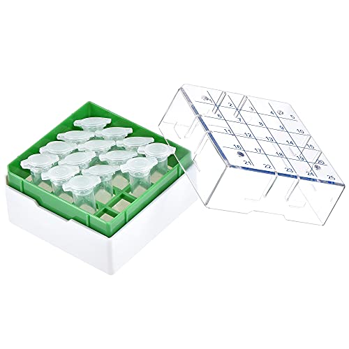 uxcell Centrifuge Tube Freezer Storage Box 25 Places Waterproof Polypropylene Cryogenic Holder Rack for 1.8/2ml Microcentrifuge Tubes Vials Samples, Green - color: Green