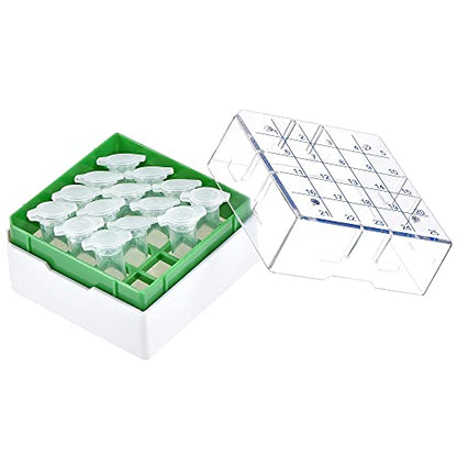 uxcell Centrifuge Tube Freezer Storage Box 25 Places Waterproof Polypropylene Cryogenic Holder Rack for 1.8/2ml Microcentrifuge Tubes Vials Samples, Green Pack of 4 - color: Green