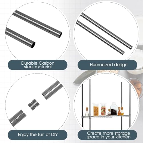 Thyle 4 Pack 36'' Wire Shelving Posts with 50 Clip, Chrome Steel, Black - color: Black, size: 36"