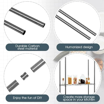 Thyle 4 Pack 36'' Wire Shelving Posts with 50 Clip, Chrome Steel, Black - color: Black, size: 36"