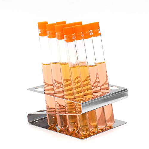 ULAB Scientific Test Tube with Tube Rack, Z Shape Stainless Steel Tube Rack, Suitable for Tubes of Dia.≤16mm, 10pcs of 16ml Cylindrical Glass Test Tubes with Flange stoppers, UTR1002 - style: Z shape & 10pcs of 16ml glass tubes