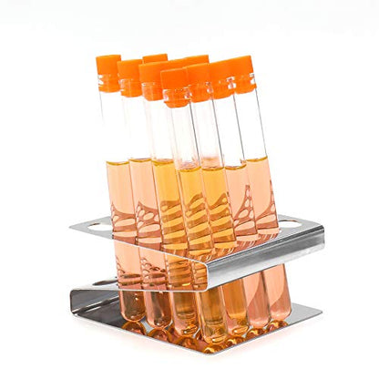 ULAB Scientific Test Tube with Tube Rack, Z Shape Stainless Steel Tube Rack, Suitable for Tubes of Dia.≤16mm, 10pcs of 16ml Cylindrical Glass Test Tubes with Flange stoppers, UTR1002 - style: Z shape & 10pcs of 16ml glass tubes