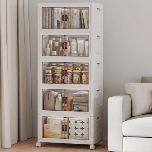 UAMFURI Stackable Storage Bins with Lid, 260QT Plastic Cabinet with Wheels - color: White-52qt, size: 5Pack with 1 top lid