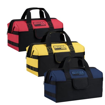 HISEA 3 Pack Heavy Duty Tool Bag, 16-Inch Waterproof Tools Organizer Tote - color: Navy, Yellow, Red, size: 16 Inch