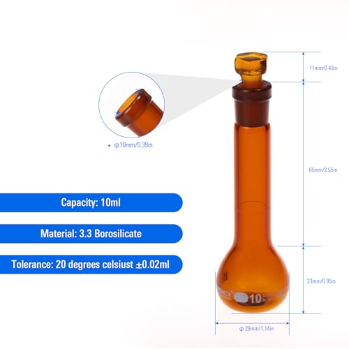 2PCS 10ML Volumetric Flask, Class A, Glass Stopper for Laboratory - color: Amber Glass, size: 10ML