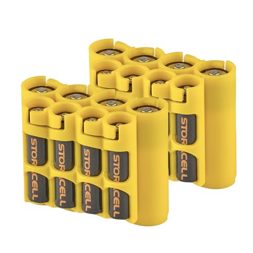 Storacell AA + AAA Combo Battery Storage Caddy and Dispenser (Pack of 2), Yellow, Holds 4 AA + 4 AAA Batteries (Not Included), Durable & Compact, The Original Battery Caddy, Made in USA - color: Yellow, size: Two Pack