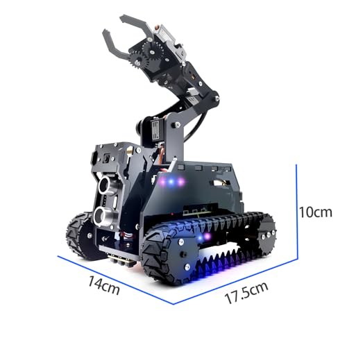 Adeept RaspTank Smart Robot Car Kit for Raspberry Pi 4B/3B/3B+(Board Not Included), Tank Tracked Robot with 4-DOF Robotic Arm,Obstacle Avoidance, Line Tracking, USB-C Charging, with Digital Tutorials
