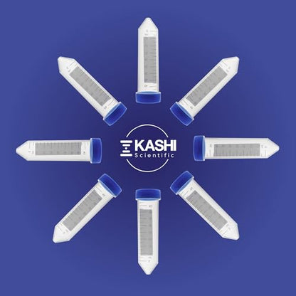 Kashi Scientific 50mL Screw-Cap Conical Centrifuge Tubes, Sterile Transparent Test Tubes with Printed Graduation and Write-on Spot [50mL, 100] - size: 50mL Conical, Sterile
