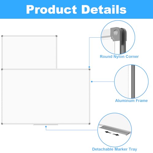 Lockways Large 72" x 40" Magnetic Dry Erase Board, White Board Wall Mounted - color: Silver, size: 72"W x 40"H
