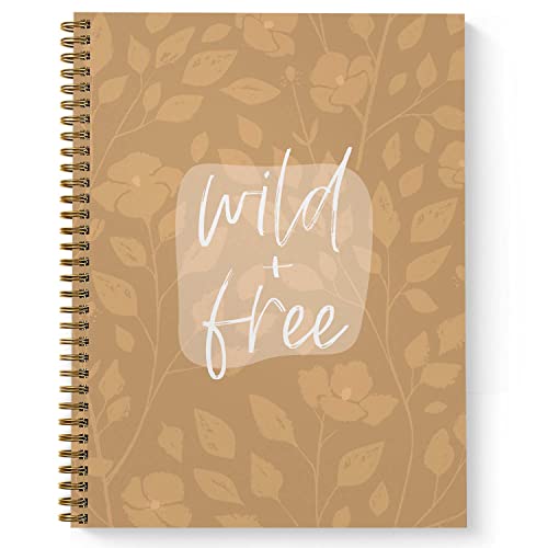 Wild and Free Floral Spiral Notebook / 8.5" x 11" Journal / 120 College Ruled Pages/Durable Gloss Laminated Softcover/Gold Wire-o Spiral Binding/Made in the USA - color: Wild and Free