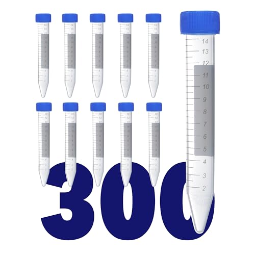 Kashi Scientific 15mL Screw Cap Conical Centrifuge Tubes, Sterile Test Tubes with Blue Lids, Lab-Grade Polypropylene Plastic, Printed Graduation and Write-on Spot [15mL, 300] - size: 15mL, Conical, Sterile