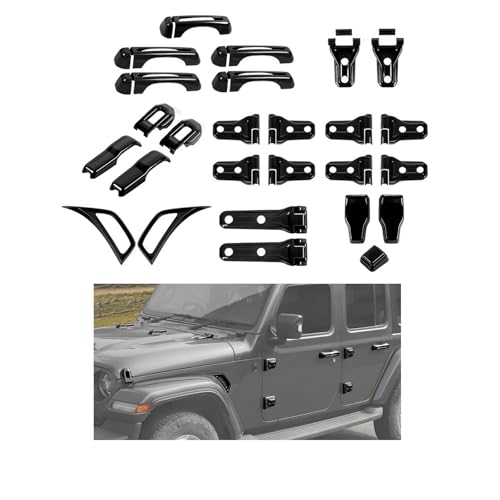 CheroCar 43PCS Full Set Exterior Trim Kit Fit for 2018-2026 Jeep Wrangler JL 4Door Carbon Fiber Door Handle,Hood Hinge,Left Right Door Hinge,Tailgate Handle,Spare Tire Bracket,Fender Vent Cover Trim - color: Black Carbon Fiber