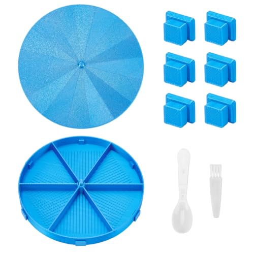 WADORN Diamond Art Painting Trays, Round Divided Colorful Trays with Lid Plastic Bead Sorting Tray Organizer Kits with Brush and Spoon for Adults Diamond DIY Art Mosaic Crafting, Blue - color: Blue
