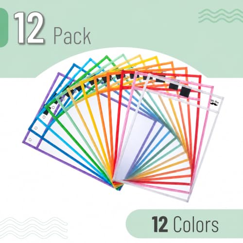Mr. Pen- Reusable Dry Erase Pocket Sleeves, 10" x 14", 12 Pack, Colorfu - color: Bright & Pastel Colors, size: 12 Pack