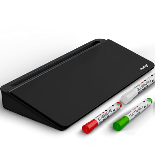 Chalkola Black Glass Desktop Whiteboard with Storage - Desk Organizer Buddy - color: Black