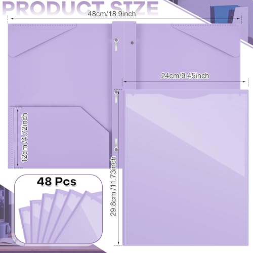 Henoyso 48 Pcs Plastic Folder with Clear Front Pocket and 3 Prongs Heavy Duty Plastic Folders with Card Slot Pocket Folders with Prongs for School Office Home(Light Purple) - color: Light Purple