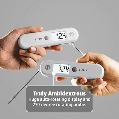 ThermoWorks Sizzle Digital Meat Thermometer – Instant Read in 2 Seconds, Waterproof, Folding Probe with Magnetic Back, Auto-Rotating Backlit Display, for Cooking Food, Grill & BBQ - Nautical Blue - color: Nautical Blue