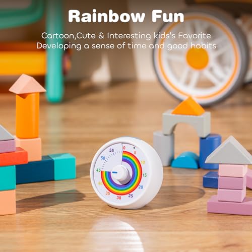 Visual Timer for Kids, 60-Minute Countdown for Classroom Office Kitchen, Desk Timer Kids Time Management Tools with Silent Operation, Pomodoro Timer Rainbow Pattern(White) - color: White