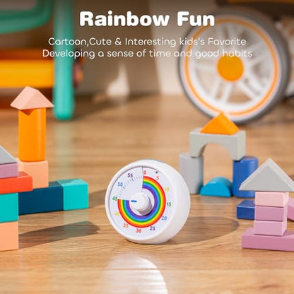 Visual Timer for Kids, 60-Minute Countdown for Classroom Office Kitchen, Desk Timer Kids Time Management Tools with Silent Operation, Pomodoro Timer Rainbow Pattern(White) - color: White