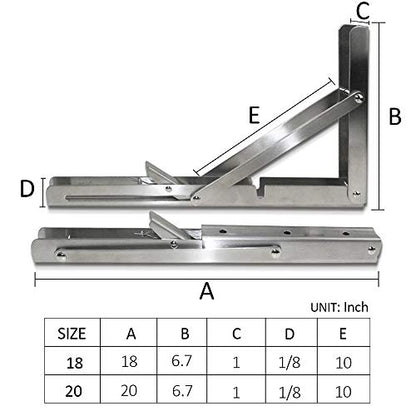Storystore Folding Shelf Brackets - 20 Inch Heavy Duty Stainless Steel Collapsible Shelf Bracket for Bench Table, Space Saving DIY Bracket, Max Load: 550lb - size: 20 Inch