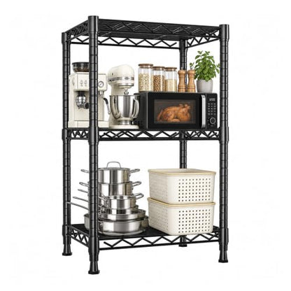 Lab Cosi 3 Tier Narrow Shelf 18.5" W Black Wire Rack, Adjustable Metal Storage Organizer for Bathroom Kitchen Entryway, Freestanding Shelf Unit - size: 18.5"W x 35"H x 12"D