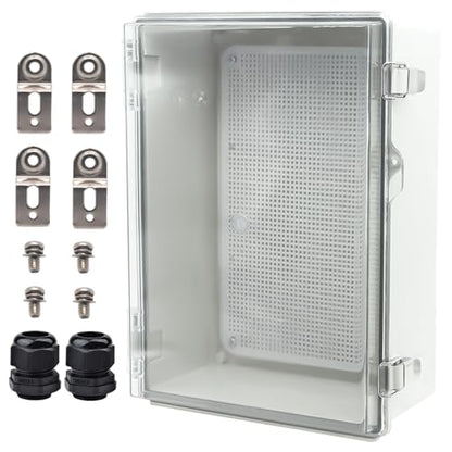 Outdoor Waterproof Electrical Box Junction Box Weatherproof IP67 ABS Plastic Enclosure Switch Router Project Box Electronics Enclosure with Mounting Plate Wall Bracket Clear 14.6"x10.6"x5.9" - color: Clear, size: 14.6" x 10.6" x 5.9"