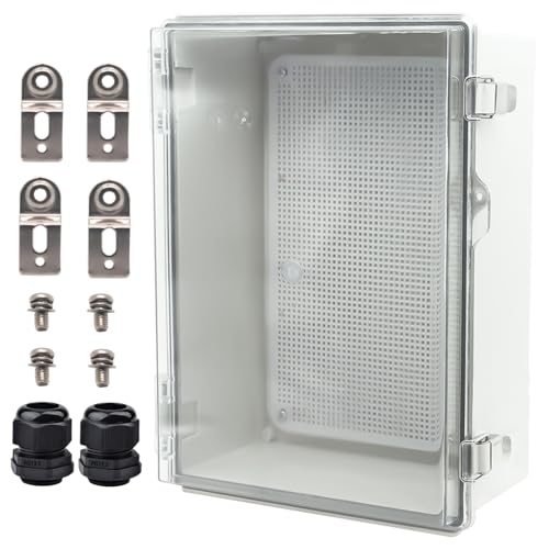 Outdoor Waterproof Electrical Box Junction Box Weatherproof IP67 ABS Plastic Enclosure Switch Router Project Box Electronics Enclosure with Mounting Plate Wall Bracket Clear 14.6"x10.6"x5.9" - color: Clear, size: 14.6" x 10.6" x 5.9"