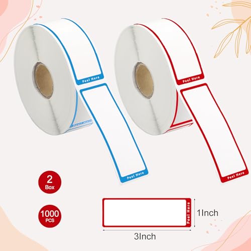1000 Food Labels, Removable Freezer Labels with Dispenser, Red/Blue - size: 1 x 3 in