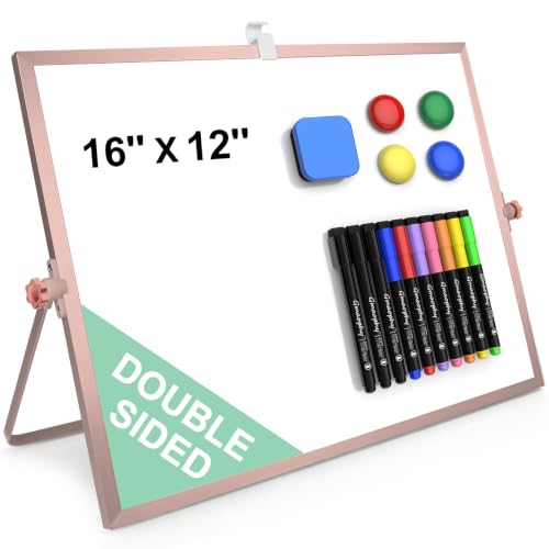 Dry Erase White Board with Stand, 16"x12" Double-Sided Magnetic Whiteboard - color: Pink