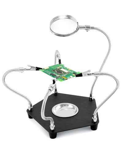 QWORK Third Hand Soldering Station with 3X Magnifier and 4 Flexible Arms, Soldering Aid Helping Hand Soldering for Electronics, Jewelry, Crafts and more
